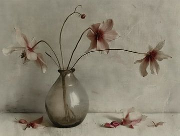 Still life with flowers in weathered, vintage style by Japandi Art Studio