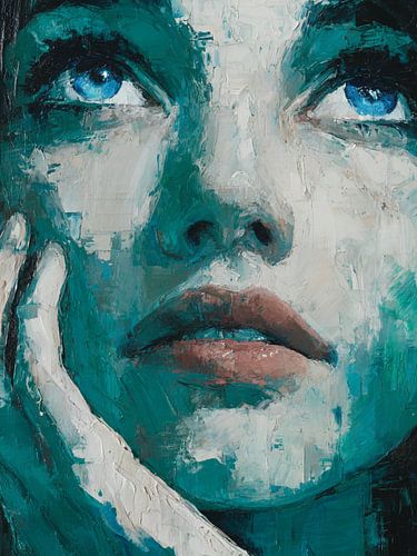 Turquoise Abstract Portrait of a Woman – Modern Art with Blue Eyes by SPEQ ART