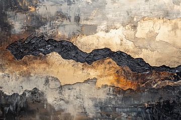 Abstracte textuur elegant met goud en zwart van Digitale Schilderijen