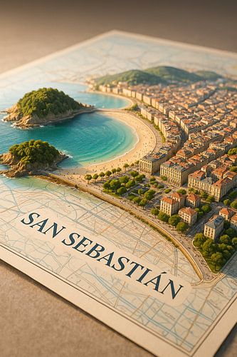 San Sebastian Beach & Island Diorama – Elegant Spain Poster