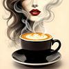 woman with hot cup of cappuccino by Egon Zitter