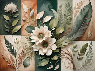 Sierlijke bloemen en bladeren in een rustgevend palet