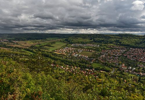 Zicht op het landschap van Jena in de herfst
