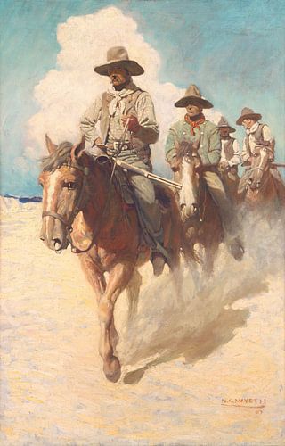 N.C. Wyeth - De kleine posse begon aan zijn tocht, de gespierde maarschalk voorop, 1907