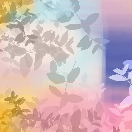 Kleurrijke botanische kunst in pastel en neonkleuren. Zilveren bladeren.