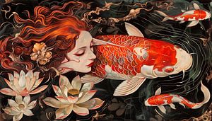Ein Fisch, eine Frau und Blumen