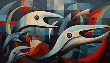 Abstracte walvissen kubisme panorama van TheXclusive Art