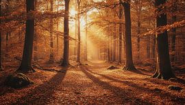 Goldenes Licht durch uralte Wälder von Artistic
