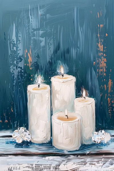 Schöne realistische Malerei von brennenden Kerzen von Art & Soul Creations