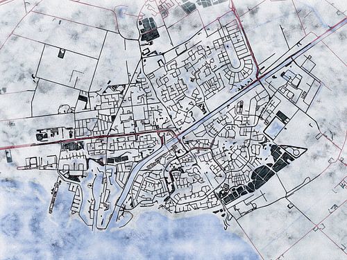 Map of Hellevoetsluis with the style 'White Winter'