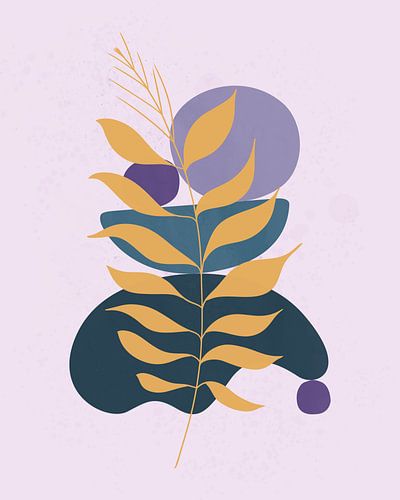 Minimalistische Landschaft mit einer Blattpflanze in Gold