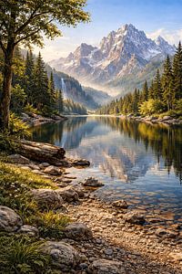 Lac de montagne avec cascade