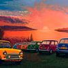 Mini Coopers au coucher du soleil Peinture sur Paul Meijering