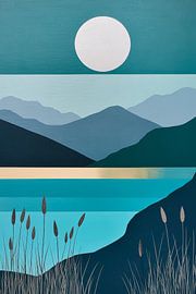 Paysage de montagne minimaliste au clair de lune sur Poster Art Shop