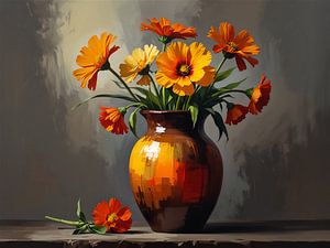 Stilleven vaas met oranje bloemen