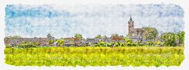 Skyline Burgh avec l'église réformée (panorama, aquarelle) sur Art by Jeronimo