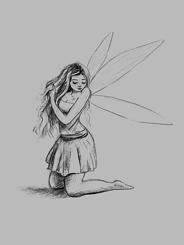 grijs zwart tekening elfje