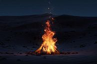 Nachtelijk kampvuur met vonken en deeltjes in de woestijn van Besa Art thumbnail