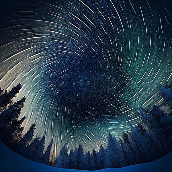 Star trails over the winter forest by Vythryd Arts