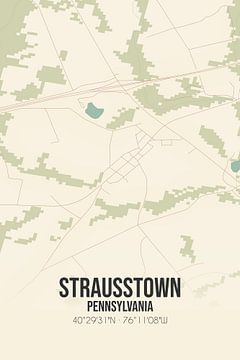 Carte ancienne de Strausstown (Pennsylvanie), USA. sur Rezona