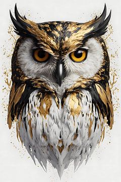 Majestic Golden Owl on White by De Muurdecoratie