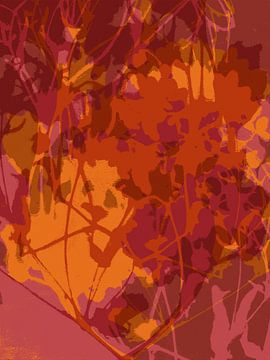 Art botanique abstrait dans de riches couleurs chaudes et rétro. sur Dina Dankers