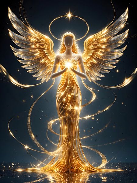 Wings of Light - Abstract Golden Angel by Manuela Dekkers