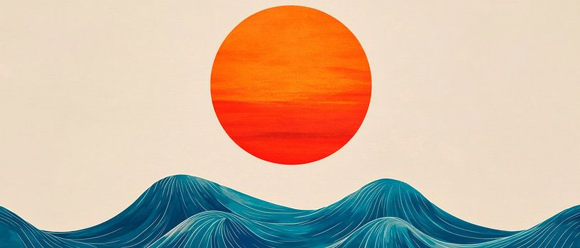 Zonsondergang over zachte golven van Poster Art Shop