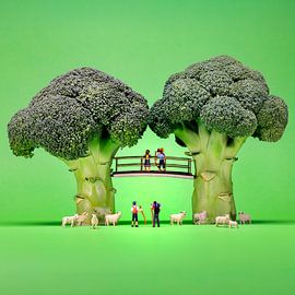 Green. Miniature figures amongst broccoli trees by Anke de Groot