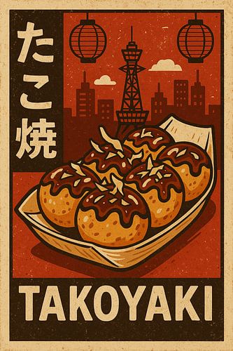 Illustratie van vette Takoyaki - Japanse Octopusballen Print