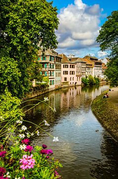 River Ill in the tanners quarter in the old town of Strasbourg France with half-timbered houses by Dieter Walther