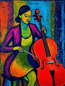 Vrouw speelt cello abstracte kunst van MIROKKU