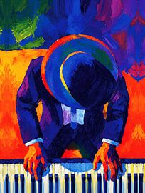 Jazzpianist – Abstrakte Kunst – Farbenfrohes Gemälde von Ramy Salah Hefny