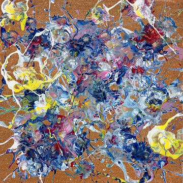 Goud, Blauw en Geel Hammer Smash Abstract Schilderij van Dorothy Berry-Lound