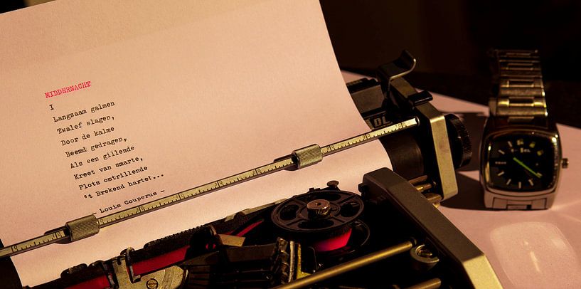 Typewriter with watch by Rudy Rosman