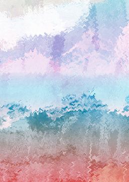 Luchtkastelen II. Kleurrijk abstract landschap in roze, blauw, rood van Dina Dankers