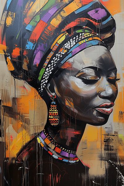 Abstraktes und farbenfrohes Porträt einer Frau der Farbvariante 5 von Steinfox Art