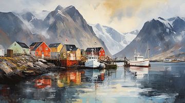Village on a rugged Norwegian fjord by Vlindertuin Art