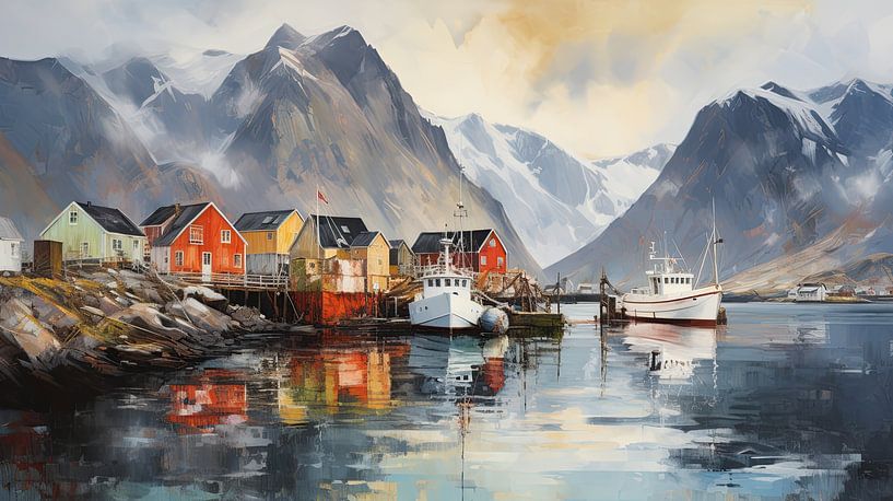Village sur un fjord norvégien accidenté par Vlindertuin-Art