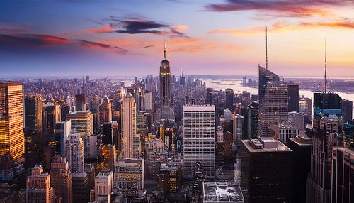 New York City with sunset