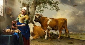 Milchmädchen schenkt frische Milch ein