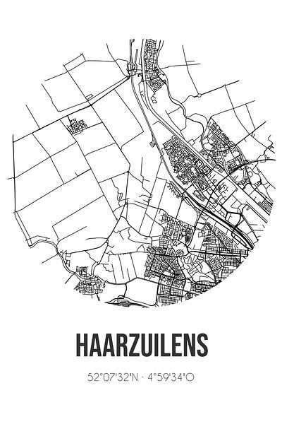 Haarzuilens (Utrecht) | Map | Black and white by Prints of Place