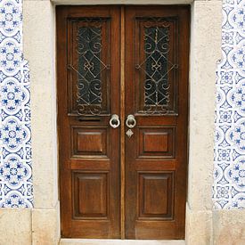 Oude vintage bruine deur Ericeira Portugal van Mirjam Broekhof