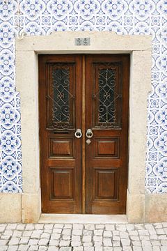 Oude vintage bruine deur Ericeira Portugal van Mirjam Broekhof