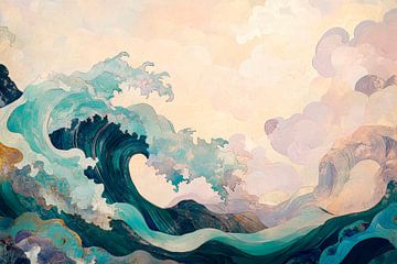 Dynamic waves under gentle clouds by Poster Art Shop