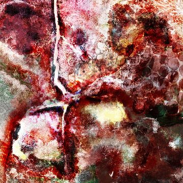 Balefires - abstract schilderij, rood, wit van Nelson Guerreiro
