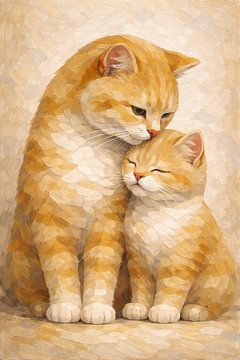 Süße rothaarige Katzen kuscheln – Gemütliches, warmes Katzenbild von Dodik Hariyono