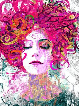 Roze Vrouw | Levendig Vrouwelijk Portret met Kleuren van Kunst Kriebels