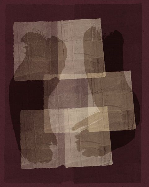 Art abstrait moderne. Formes en blanc, beige et rouge vin. par Dina Dankers