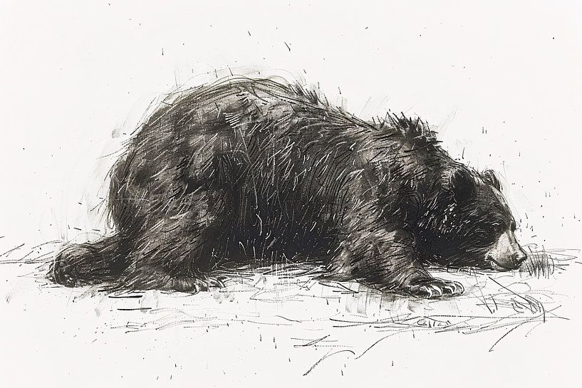 Minimalistische Zeichnung eines schlafenden Bären von Art & Soul Creations